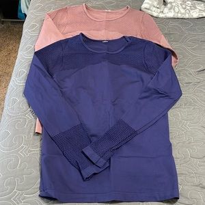 Lot of 2: Fabletics L seamless run long sleeved shirts with cutouts